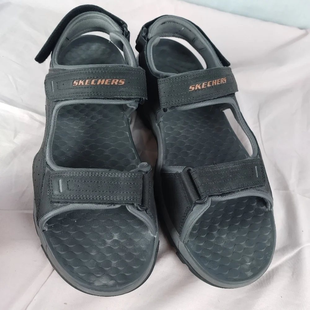 Skechers Sandals Mens 13 Tresmen Garo Relaxed Fit Strap Gray Suede Super Grip